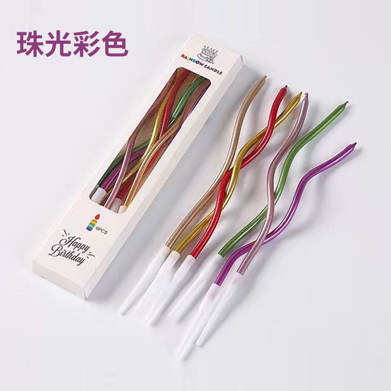 Fabricantes suministro pastel postre hornear pastelería decoración colorida vela curva oro aerosol Arco Iris cumpleaños vela al por mayor