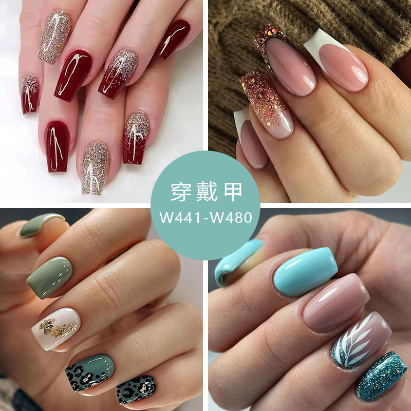 Foreign trade fashion nail pieces Europe and the United States ins natural sober lake blue flash ripple nail wear wholesale