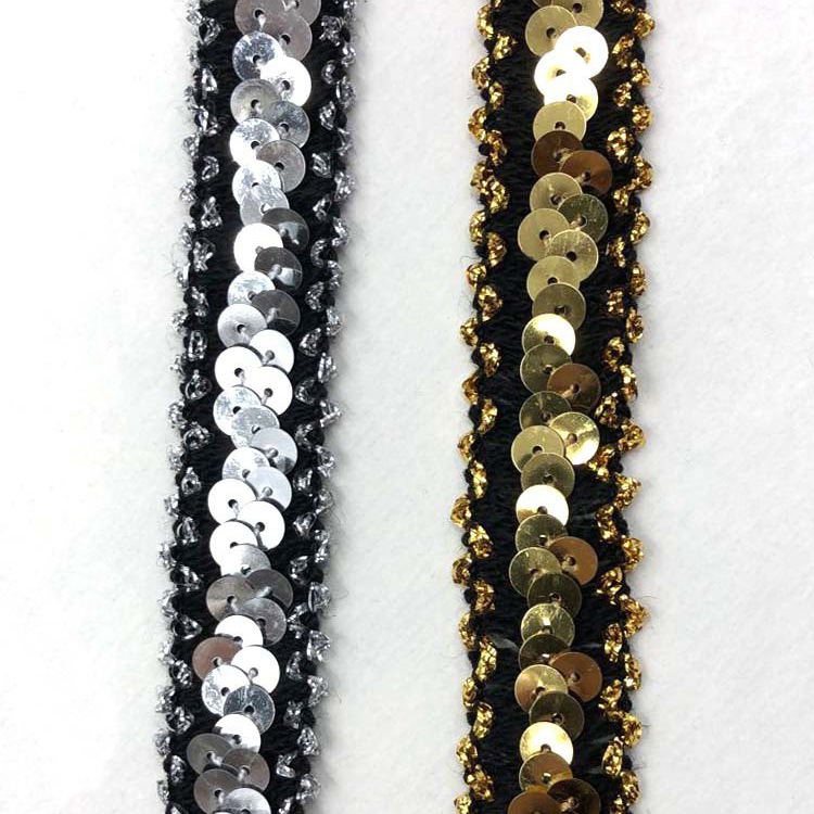 厂家直供新款珠片弹力花边 金丝亮片花边 舞台装服装辅料现货批发