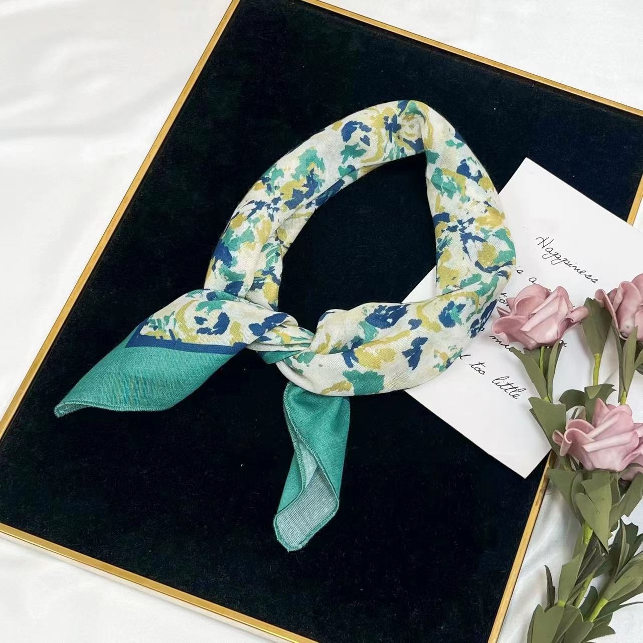 60g Weight Kerchief Classification Daily Occasion cotton and linen Material Flower Pattern Summer Season Women's Gender IG Style Style Women's IG Style Flower Cotton And Linen Kerchief 67