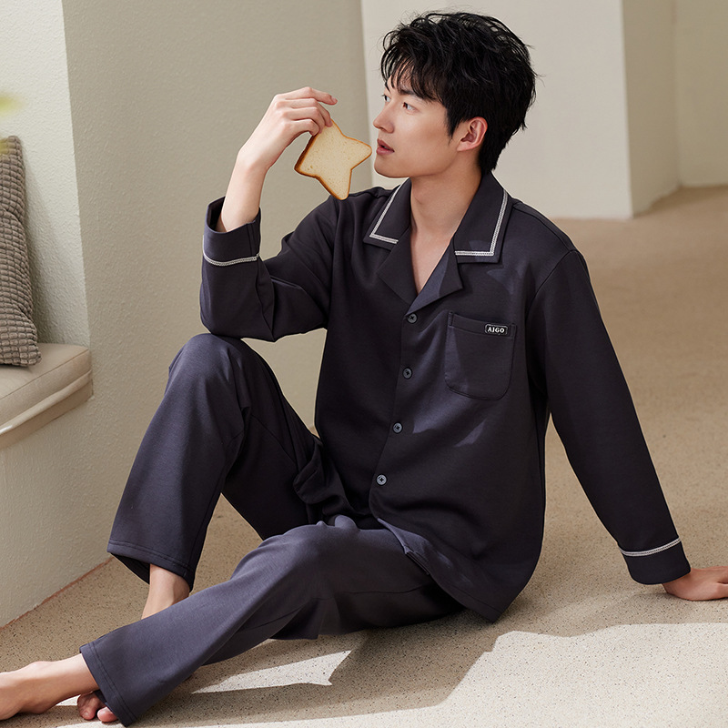 New Cashmere Men's Pajamas Autumn and Winter Warm Long-Sleeved Pants Cardigan Young and Middle-Aged Casual Simple Home Clothes for Men New Cashmere Men's Pajamas Autumn and Winter Warm Long-Sleeved Pants Cardigan Young and Middle-Aged Casual Simple Home Clothes for Men
