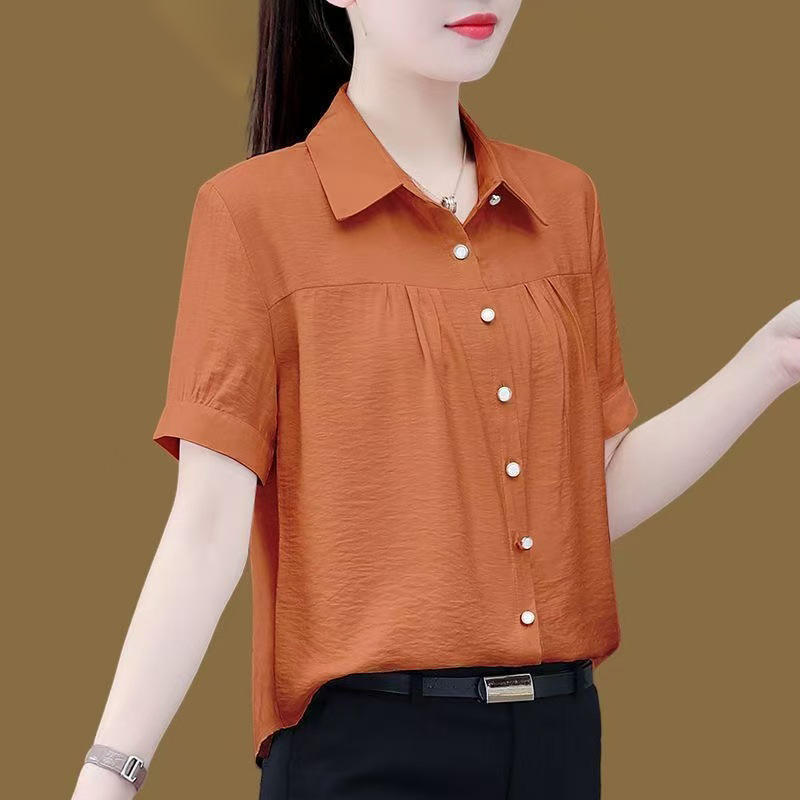 Loose Belly-Covering Shirt for Women, New Summer Style, Large Size, Casual and Fashionable, Middle-Aged Mom's Collared Top, Women's Shirt