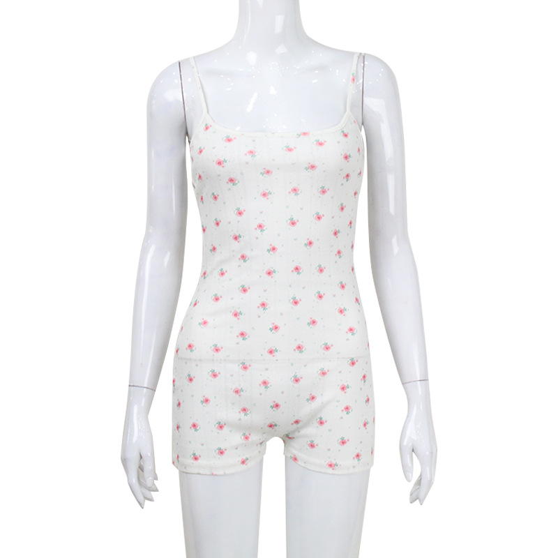 Ropa de mujer europea y americana nueva sexy Sling mono sin espalda Correa caliente chica moda floral impresión de una sola pieza pantalones cortos para mujeres