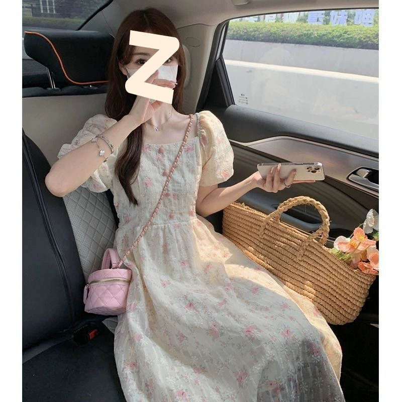 2025 лето новое корейское французское цветковое платье женская талия сладкая тонкая юбка в стиле нежный стиль моды