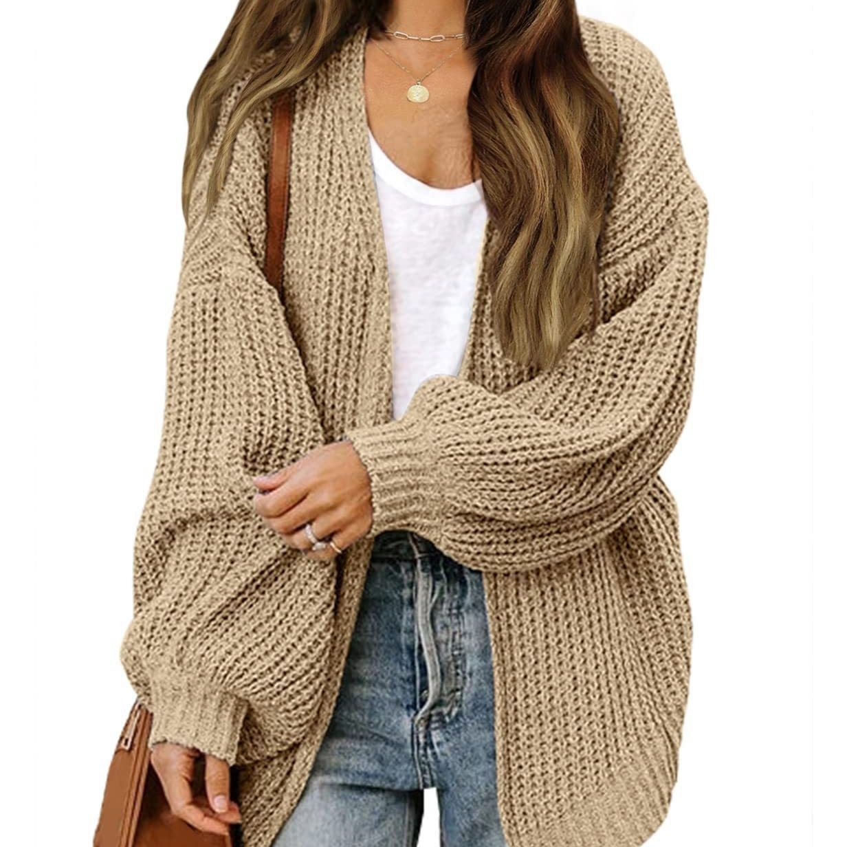 2023 Otoño e Invierno Amazon comercio exterior de las mujeres manga larga linterna manga color sólido flojo punto cardigan grueso aguja suéter para las mujeres