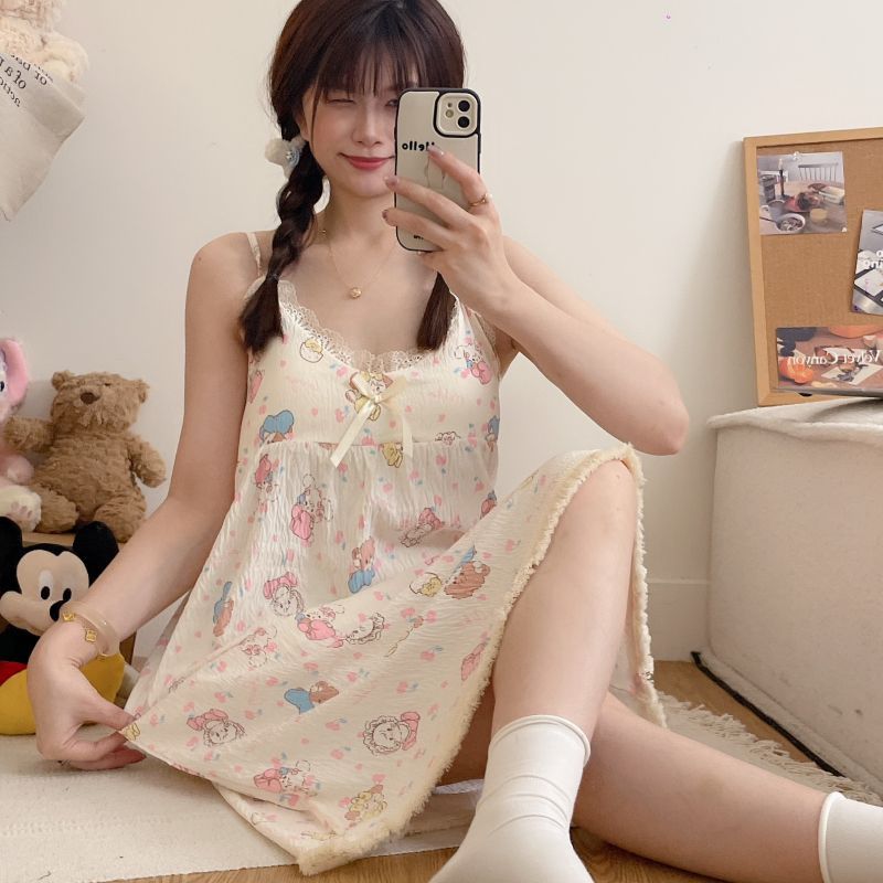 2025 nuevo estilo mikko con almohadilla para el pecho, camisón, verano femenino, dulce y lindo, servicio a domicilio, pijama de algodón de nube