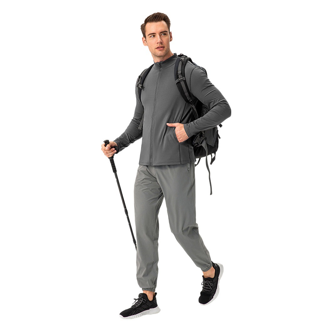 Men's Autumn and Winter Brocade Fleece-lined Sports Jacket Warm Slim-fit Zipper Training Running Top Outdoor Fitness 21609