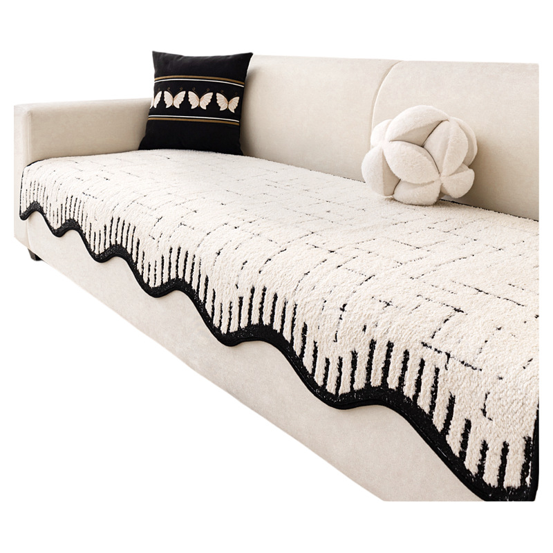Alta sensación de cojín de sofá otoño y invierno 2024 nuevo tipo de peluche de una pieza de fila recta cojín antideslizante sofá cubierta