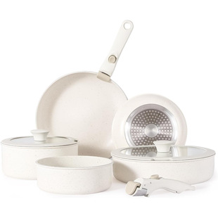 New Home Kitchen Aluminum Detachable Handle Cookware Set 5-Piece Set with Silicone Glass Non-Stick Ceramic Pot