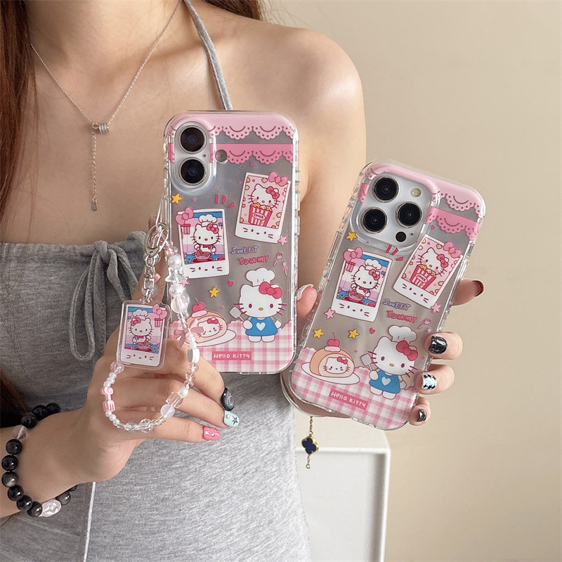 少女粉格纹厨师Kitty适用iPhone16苹果15ProMax/14手机壳13手提绳|undefined