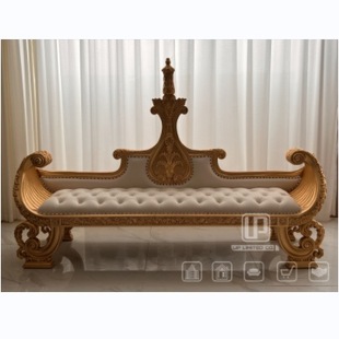 European Palace Style Solid Wood Hand-carved Gold Foil Leather Soft Bag High Backrest Double Bed End Stool House Furniture