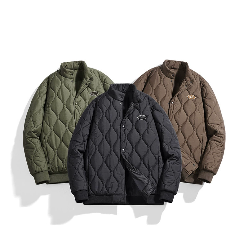 Мужская хлопковая куртка с воротником-стойкой и ромбовидным узором, новинка зимы 2025, парная бейсбольная хлопковая куртка, утепленная хлопковая куртка в корейском стиле.