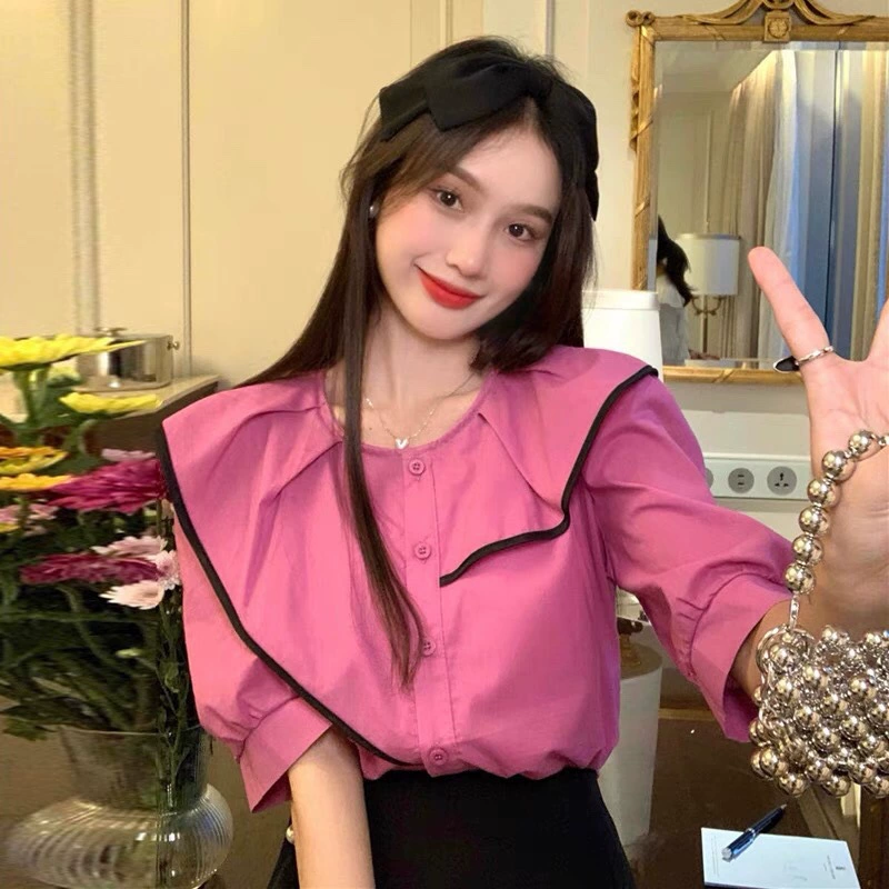 Женская рубашка асимметричного дизайна с рюшами, лето 2022, новый французский нишевый свободный верхний топ с короткими рукавами