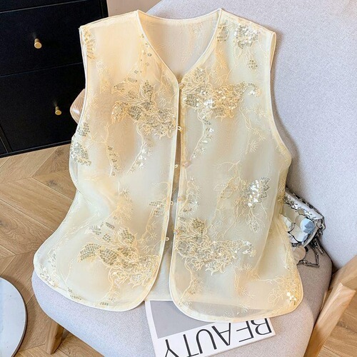 Foreign style, new Chinese vest, thin style, heavy industry, China style vest, small style, popular style, retro new Chinese vest for women
