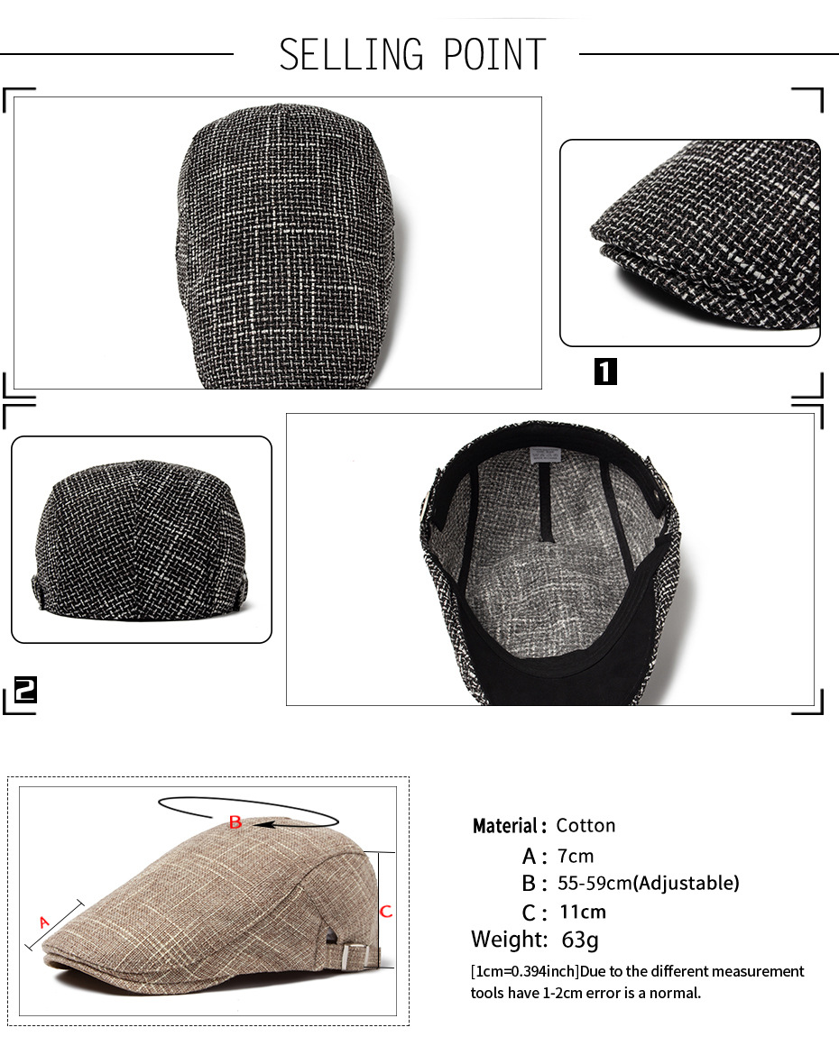 Herren-Baskenmütze aus Baumwollleinen, sommerlicher, dünner, atmungsaktiver Entenschnabelhut, lässiger und vielseitiger britischer Sonnenhut für Kinder_voghion.com