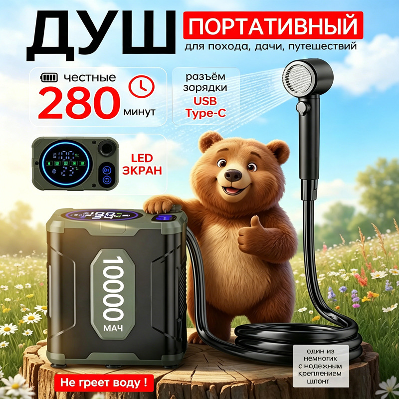 2026 New Model 10000Mha Outdoor Shower Device Camping Dormitory Home Mobile Showerhead