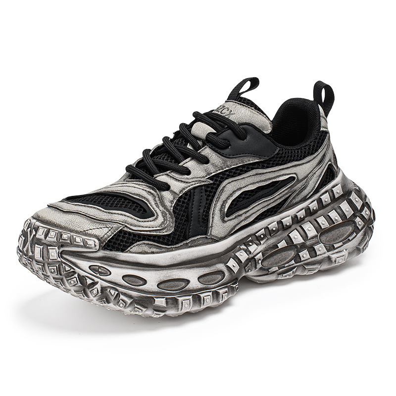 Zapatos de hombre, malla de primavera y verano, transpirable y versátil, deportes juveniles, correr, la parte inferior del neumático aumenta los zapatos casuales de moda de papá negro