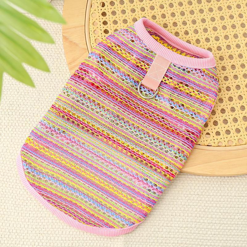 Ropa de mascotas de verano delgada rayas huecas transpirables tracción chaleco de color que osos bipedas ropa gato perro