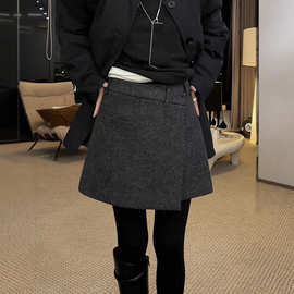通勤风设计感毛呢短裙女冬季新款时尚气质遮肉显瘦百搭a字半身裙