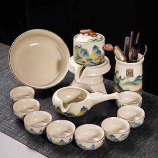 Qianli Jiangshan Ruyao Automatic Tea Set suit Household High-end 2025 New Ceramic Teapot Kung Fu Tea Cup Small Set