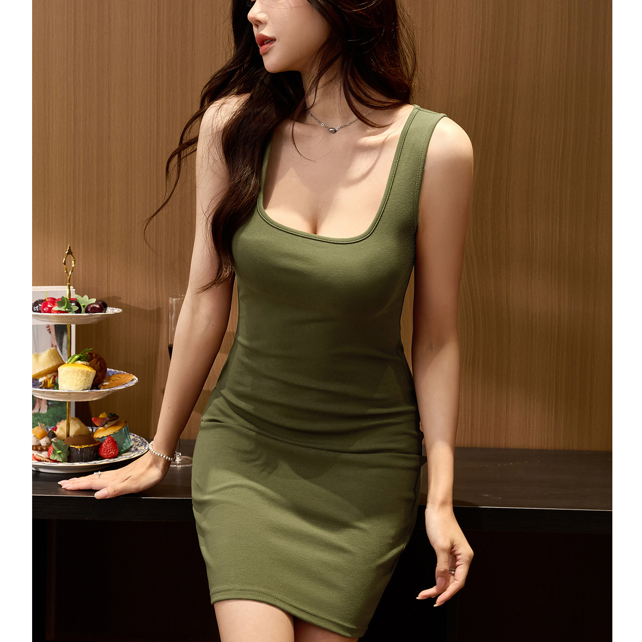 # 콤비네이션 순면 화이트 안투명 원단 #   여성용 조끼 원피스 2026년 여름 신상 핫걸 힙 라인을 강조하는 섹시한 멜빵 원피스