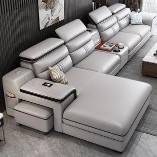 Modern Minimalist Sofa Genuine Leather Top Layer Cowhide Living Room Full Set High-End Light Luxury Chaise Longue Leather Art Sofa Aliexpress