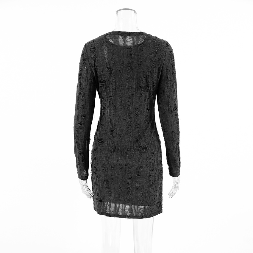 Autumn Simplicity Knitted Retro round Neck Slim Slimming Hip Dress Gray Dress Women Clothing