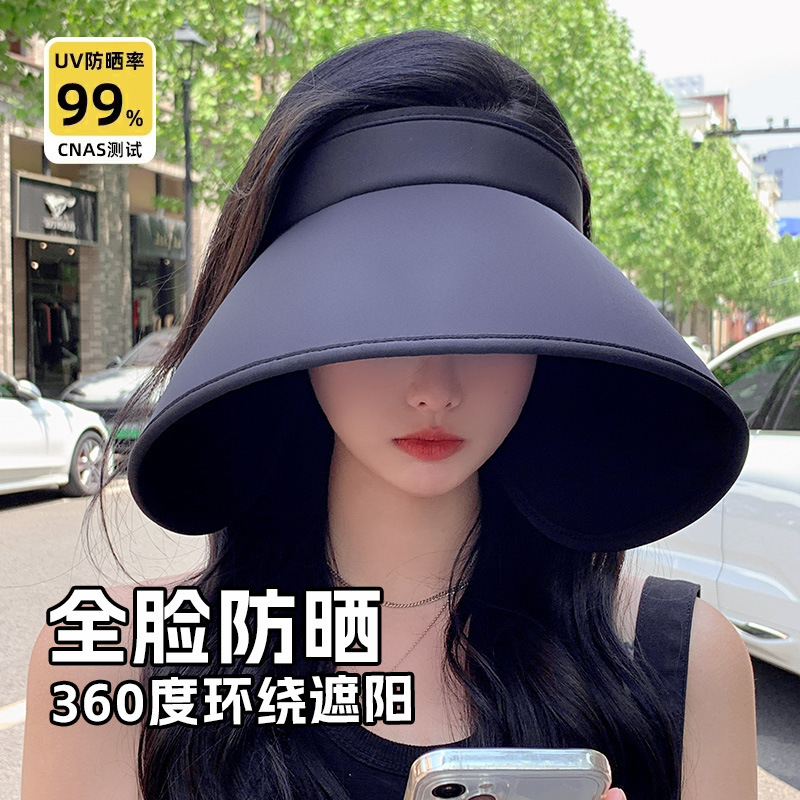 2023 New Oversized Brim Sunscreen Hat Women's Summer Anti-UV Sunshade Cycling Surround Empty Top Sun Hat