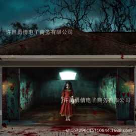 热卖恐怖骷髅女鬼万圣节车库门横幅背景布挂布派对旗帜摄影道具