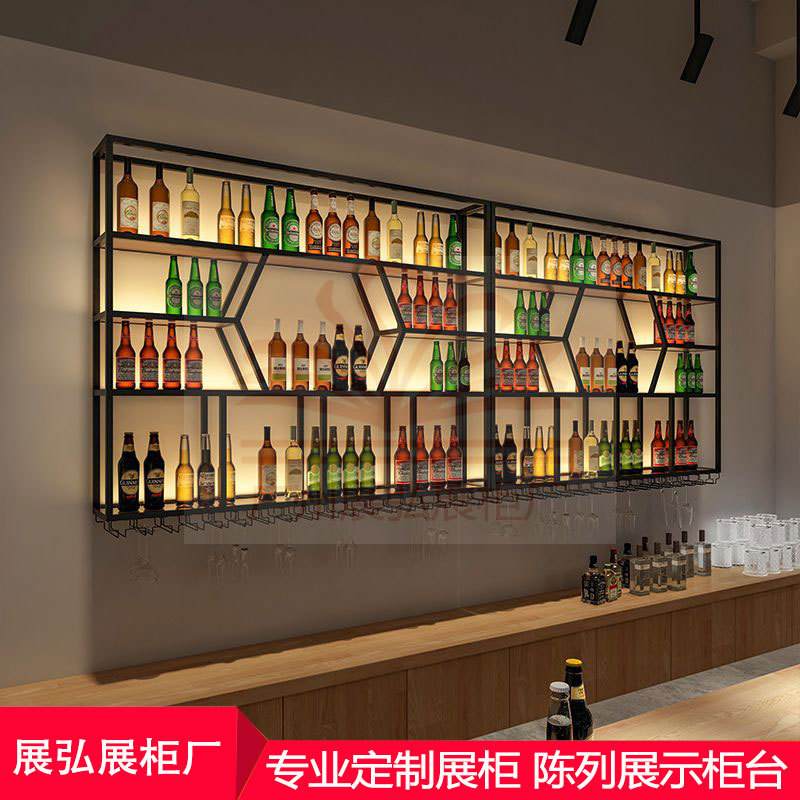 铁艺复古酒庄展示柜立式茶叶专卖展示架博古架木纹现代简约式风格