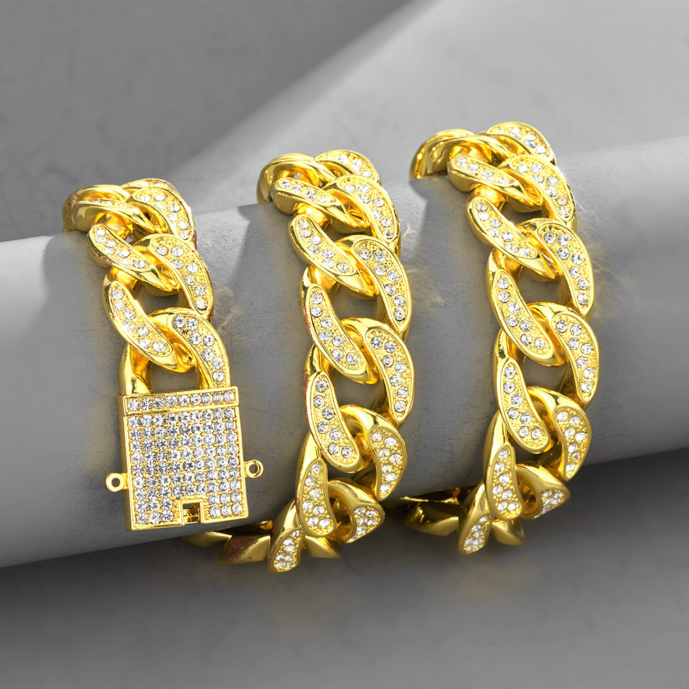 Europea Hip Hop 18mm Lleno De Diamantes De Los Hombres Daikin Cadena Dominante Exagerada Miami Cubano De Cadena De Enlace De Hip-hop Rap Accesorios display picture 1