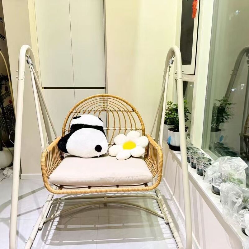新型ベランダのリビングルーム家庭用室内外二人用ネット赤吊りかご藤椅子ブランコ揺りかご椅子レジャー椅子|undefined