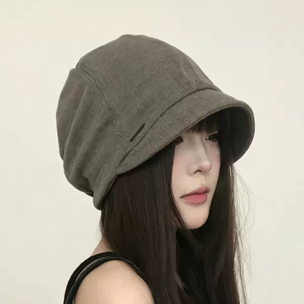 Vintage Knitted Newsboy Cap for Women, Autumn and Winter, Face-Slimming Octagonal Cap, Versatile Forward Cap, Japanese Artistic Style Hat