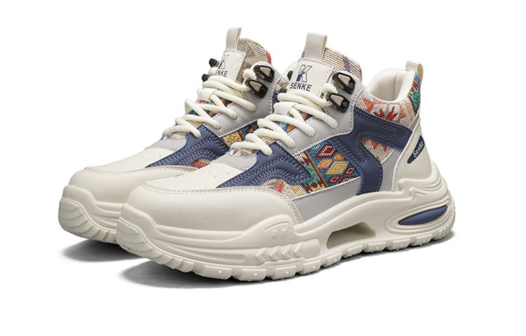Giày thể thao nam cổ trung, giày sneaker năng động đế dày tăng chiều cao, dây buộc, phối màu — Việt Nam, màu, đen chi tiết 24