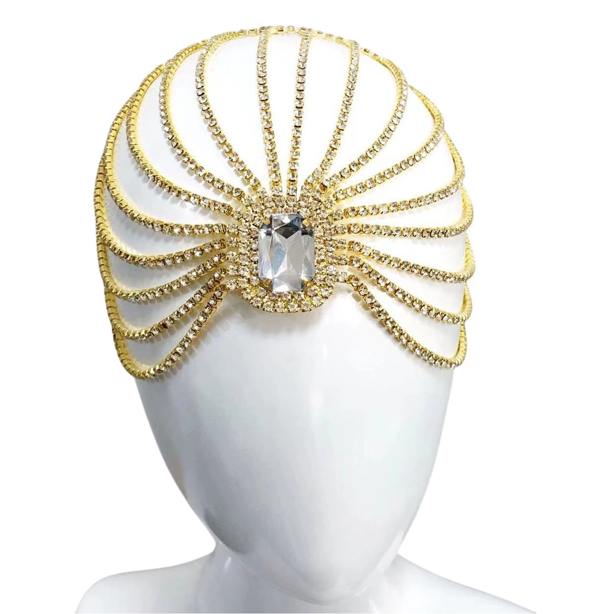 Европейская и американская новая многослойная цепочка на голову со стразами и кисточками женский темперамент модная большая каменная Хрустальная шляпа украшения для волос