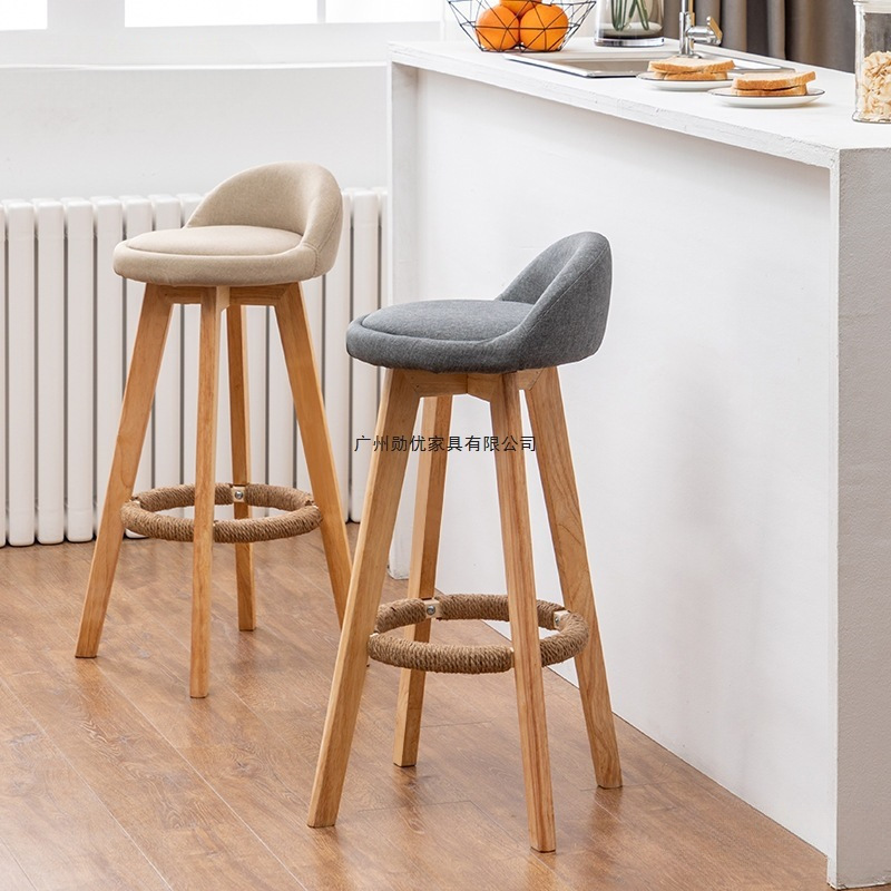 Nordic Leisure Bar Chair Home Solid Wood High Stool Modern Simple Bar Chair High Chair Rotatable Bar Stool