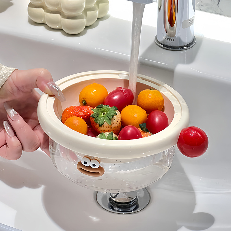 Cesta de drenaje engrosada, lavabo de dopamina, cocina casera, lavado de frutas, canasta de verduras de doble capa multifuncional, tazón de frutas image 2
