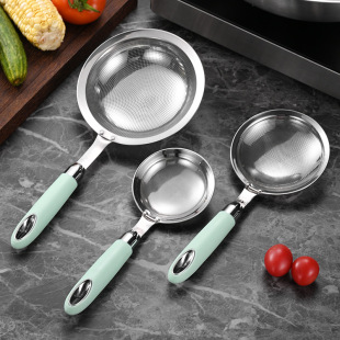 304 Stainless Steel Plastic Handle Spatula Household Oil Strainer Spoon Soy Milk Filter Sieve Hot Pot Oil Separator Skimmer