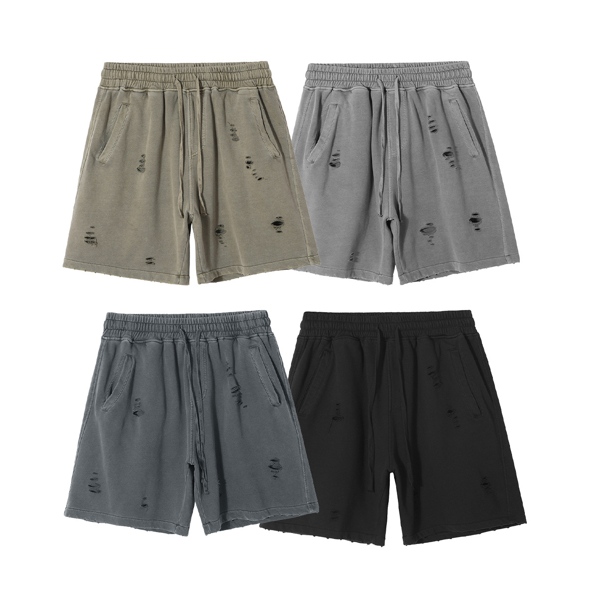 Shorts Casuales Holgados para Hombre de 100% Algodón con Efecto Desgastado