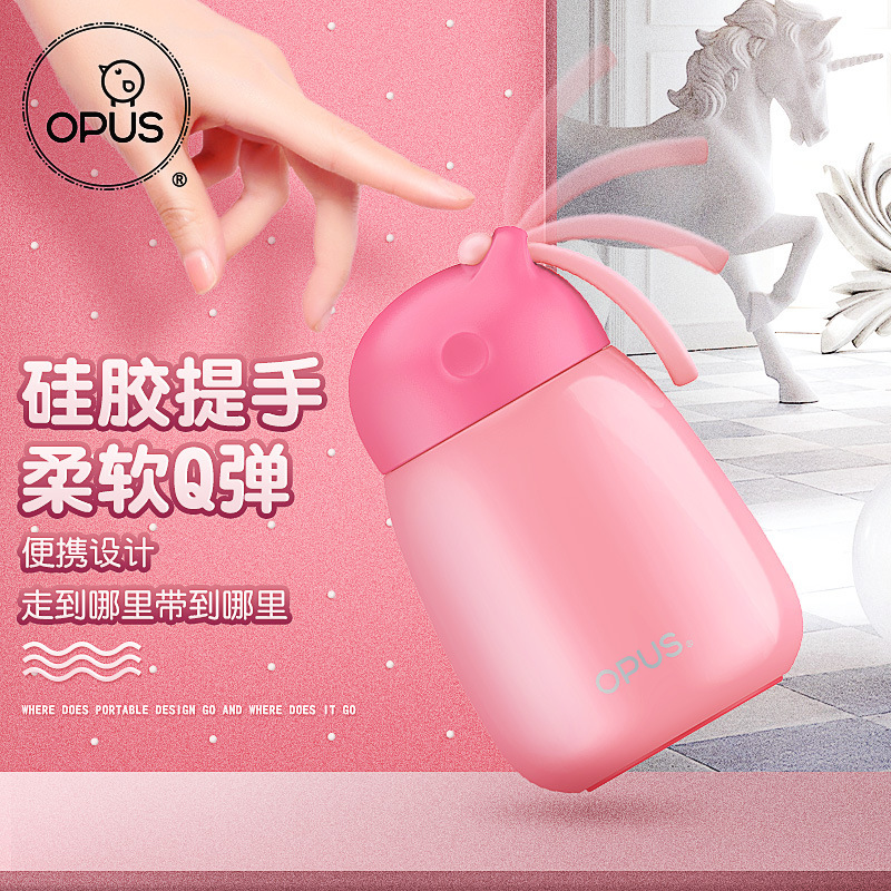 Opus Thermos Cup for Women, Portable Student Double-Layer Stainless Steel Cold-Keeping Kidsren's Creative Mini Cute Big Belly Cup Hot