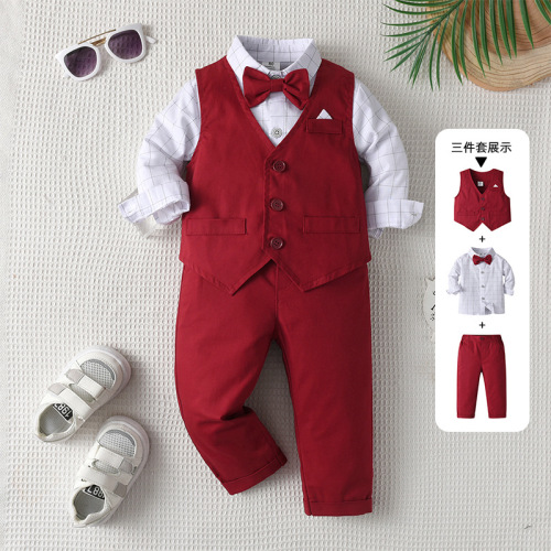 Foreign Trade Kids' Clothing: British-Style Suit Vest 3-Piece Set | Children's Spring/Fall Formal Wear | Boys' Autumn Outfits | Baby Clothes