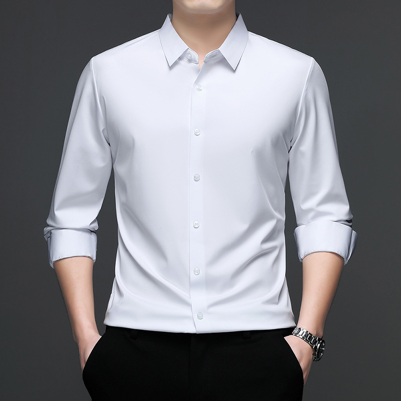 Popular Men's Seamless Long-Sleeve Shirt, Ice Silk High-Elasticity Anti-Wrinkle Shirt, Business Casual Breathable Versatile Solid Color Top Popular Men's Seamless Long-Sleeve Shirt, Ice Silk High-Elasticity Anti-Wrinkle Shirt, Business Casual Breathable Versatile Solid Color Top