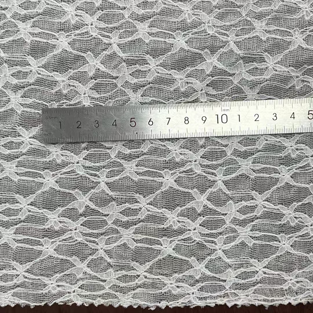 弹力牛百叶泡泡布立体蕾丝花边面料锦氨波浪白色黑色现货女装童装