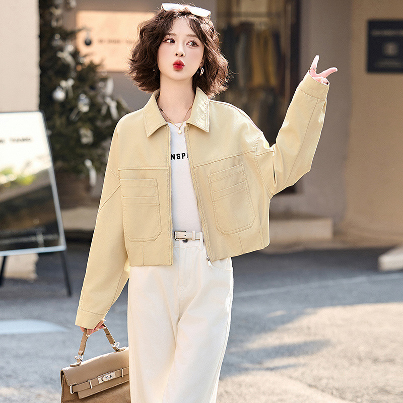 Haining Genuine Leather Women's 2025 Spring & Fall New Tops Short Jackets Goatskin Slim Leather Casual Jackets