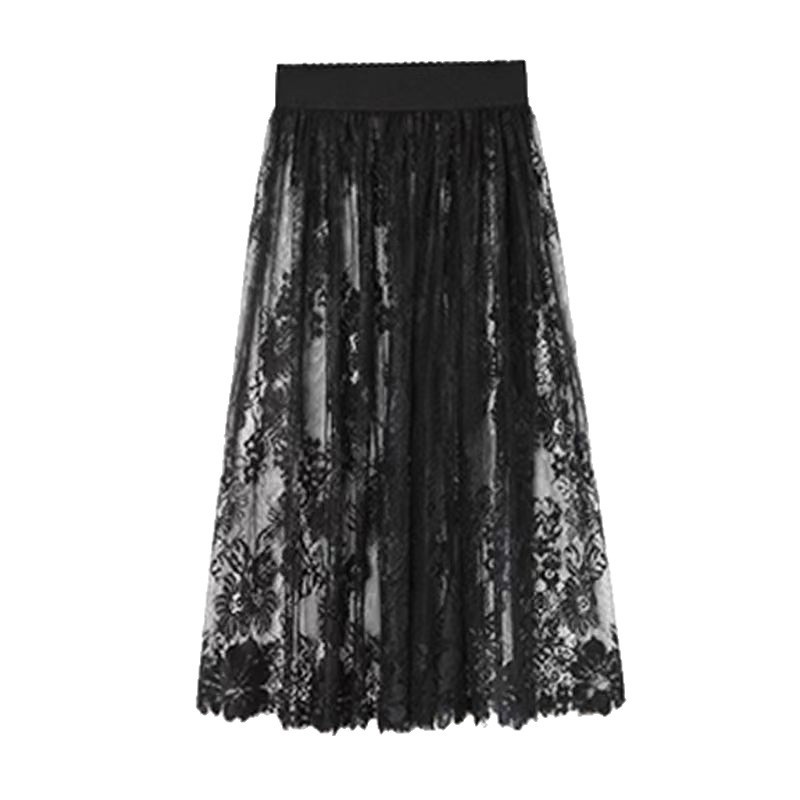 White Lace Cheongsam Set with Petticoat, Mesh Half-Skirt and Black Underdress — detail image 7