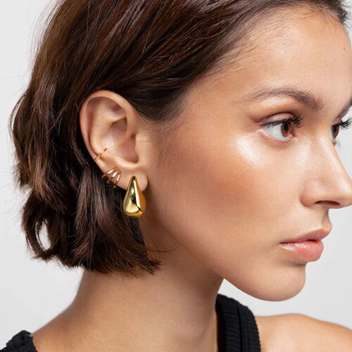 Amazon Best Selling Extra Large Water Drop Earrings Women's Stainless Steel Gold Plated Ring Teardrop Earrings European and American Fashion Earrings