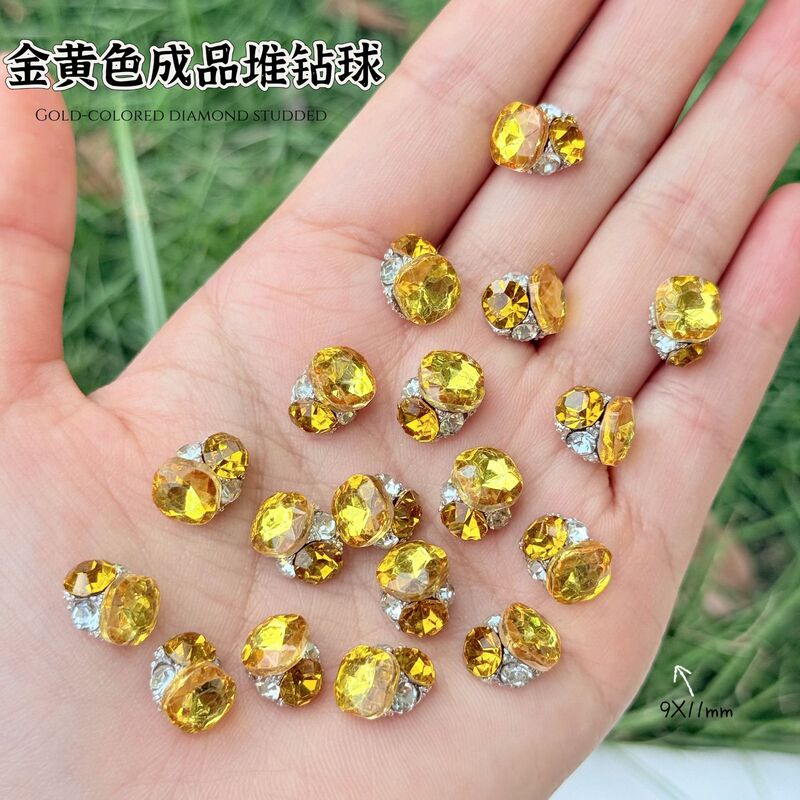 金色堆钻球美甲饰品秋冬成品堆堆钻高品肥方八角显白美甲钻指甲钻|undefined