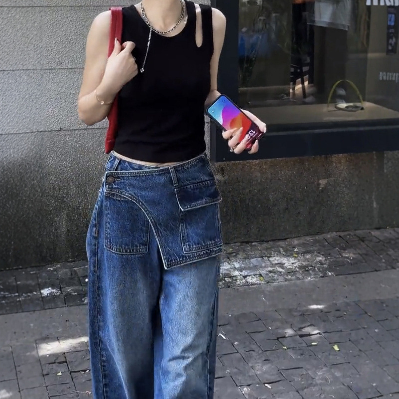 大码阔腿牛仔裤女早秋2025新款高腰胖mm显瘦宽松美式复古直筒裤子|undefined