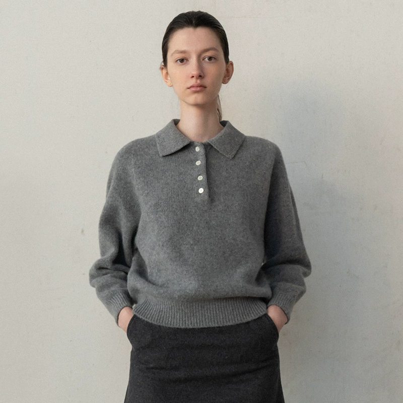 Женский свитер n*thing writt*n, весна-осень 2025, новый однотонный пуловер, корейский кардиган с воротником-поло и пуговицами