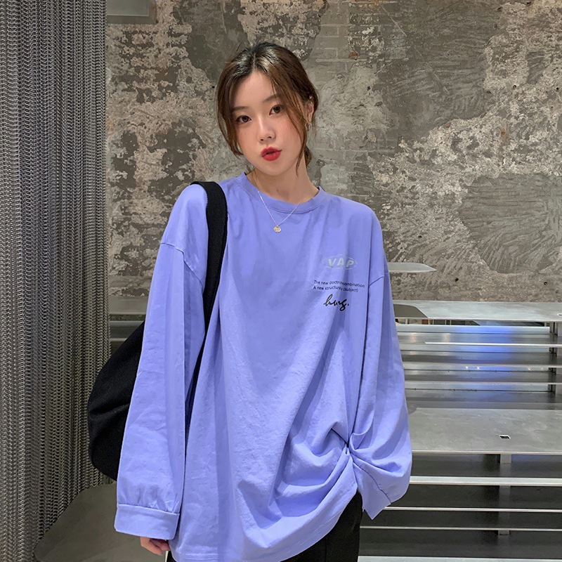 2025早秋新款韩版前后字母印花薄款长袖卫衣女学生中长款圆领上衣